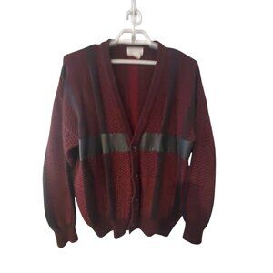 Chapel Hill vintage cardigan sweater mens XL acrylic with leather trim Grandpa